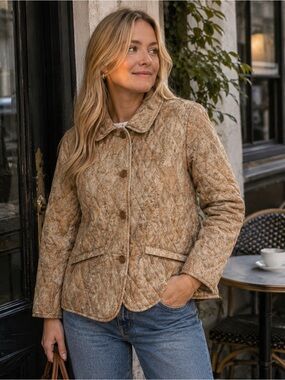 FE Edition Women's Quilted Puffer Jacket in Tan Size 6